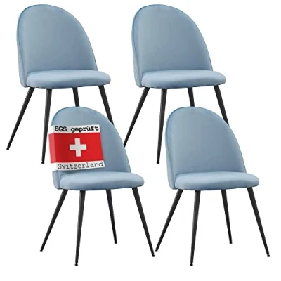 Abbildung von Albatros International Esszimmerstuhl Esszimmerestuhl Küchenstuhl CAPO, Samt Bezug (4er Set, Blau), Stilvolles Vintage Design, Eleganter Polsterstuhl am Esstisch
