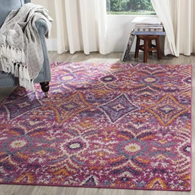 Abbildung von SAFAVIEH Boho Teppich für Wohnzimmer, Esszimmer, Schlafzimmer Madison Collection, Kurzer Flor, Fuchsia und Multi, 91 X 152 cm