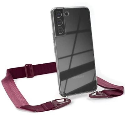 Abbildung von EAZY CASE Hülle mit Band kompatibel Samsung Galaxy S22 Plus 5G Handyhülle Umhängeband für S22+ Silikonhülle Transparent Schutzhülle Handykette zum Umhängen Handykordel in Rot Dunkel