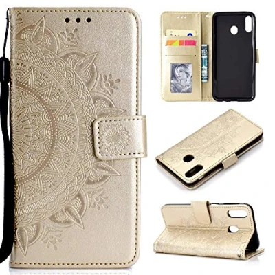 Abbildung von CoverKingz Handy Case kompatibel mit Huawei P40 Lite E Cover Kartenfach Phonecase Smartphone Hülle klappbar Motiv Mandala Gold
