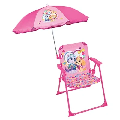 Abbildung von Fun House 5XL.38,5 x T 65 cm für Kinder Paw Patrol Mädchen Stella Everest Klappstuhl Camping Maße: H 38,5 L 37,5 + Sonnenschirm Ø cm, Rosa