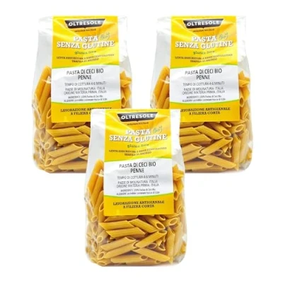 Abbildung von Oltresole, Italienische Bio Kichererbsen Pasta, Penne Format, 100% Kichererbsenmehl Protein reich an Ballaststoffen, Vegan, Glutenfrei, Packung mit 3 x 350g Packungen
