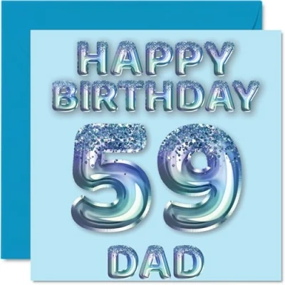 Abbildung von Geburtstagskarte zum 59. Geburtstag für Vater, blaue Glitzer Partyballons, Happy Birthday Karten 59 Jahre alten Vater vom Sohn, Tochter, 145 mm x mm, Geburtstagsgrußkarten, Geschenk