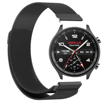 Abbildung von GIOPUEY Armband Kompatibel mit OnePlus Watch 2R, Geflochtenes Edelstahlarmband [Verschleißfest] [magnetisch] Ersatzarmband Black