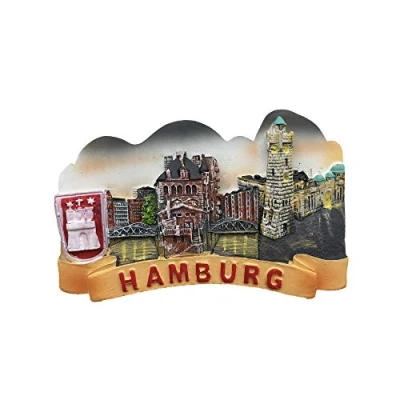Abbildung von Hamburg Deutschland 3D Kühlschrankmagnet Souvenir Harz Sammlung, Geschenk Magnetische Aufkleber Home Küche Dekoration