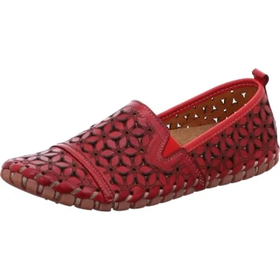 Abbildung von Gemini leichte Damen Slipper Leder Mokassin mit florales Lochmuster 031174 02, Größe:40 EU, Farbe:Rot