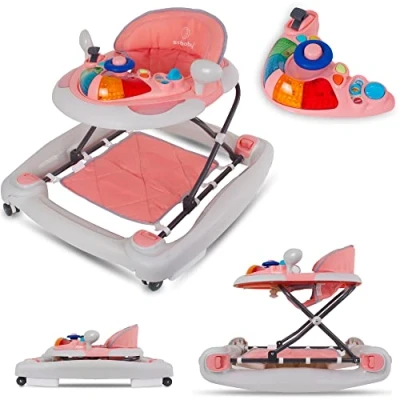 Abbildung von Lauflernhilfe Gehfrei und Schaukelsitz Kinderwiege Babywippe Babyschaukel Baby Walker mit Tasten, Lichtern Sound für 6 12 Monate Sun (Rosa)