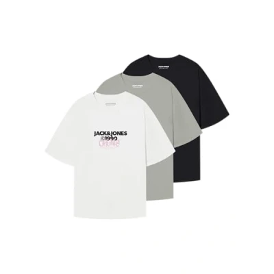 Abbildung von JACK &amp; JONES Herren Jorbushwick Tee Ss Crew Neck FST 3pk Mp T Shirt, Mineral Gray/Pack:w. Black+brightwhite, S