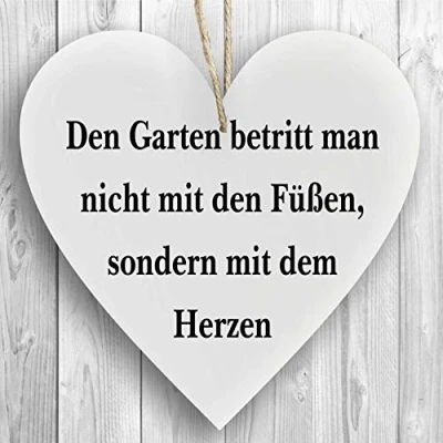 Abbildung von Herzschild Holzherz Holzschild 16 x cm den Garten betritt Man Nicht mit Füßen sondern dem Herzen weiß Dekoschild Wandschild Schild Holz