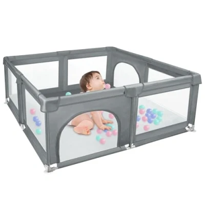 Abbildung von MUL BOUTIQUE Laufgitter für Babys, modulierbar, 120 x cm, faltbar, großer Laufstall Kleinkinder mit Tür Reißverschluss (dunkelgrau)