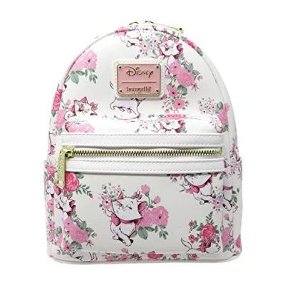 Abbildung von Loungefly x Disney The Aristocats Marie Floral Allover Print Mini Backpack (White/Pink Multi, One Size) Rucksack Daypack