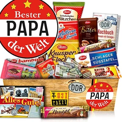 Abbildung von Bester Papa der Welt + Geschenkbox Schoko aus dem Osten Geschenkidee Geburtstag