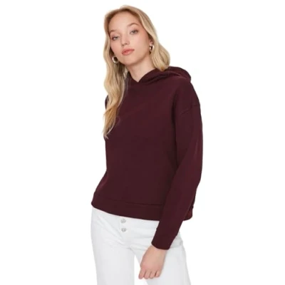 Abbildung von TRENDYOL Damen Kapuzensweatshirt, Einfarbig Sweatshirt, Burgunderfarben, XL EU
