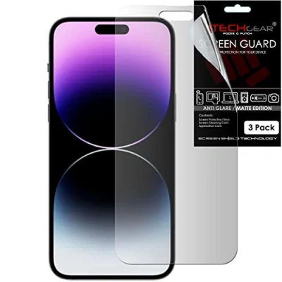 Abbildung von TECHGEAR 3 Stück Matt Displayfolie für iPhone 14 Pro Matte Anti Glare Blendschutz Schutzfolie mit Reinigungstuch + Applikationskarte Film Folie kompatibel