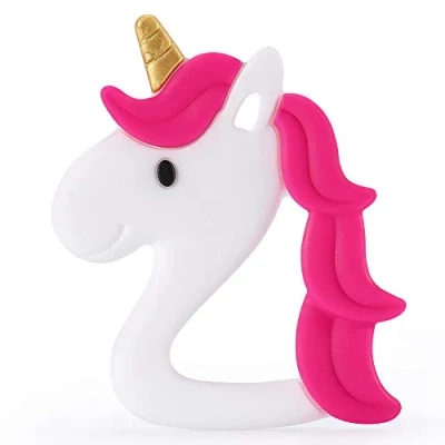 Abbildung von PREMYO Einhorn Beißring für Babys Kühlend Zahnungshilfe aus Silikon BPA Frei Weich Lindert Schmerzen beim Zahnen Pink Rot