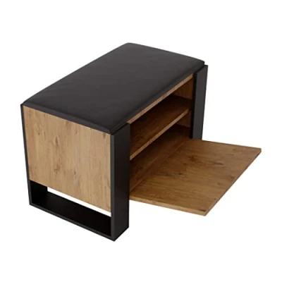 Abbildung von MRBLS Schuhschrank mit Sitzbank Modernes Design &amp; Robuste Qualität Schuhregal Geschlossen Schuhbank Garderobenbank Sitzfläche Sitzpolster erhältlich in 6 Farben (Retro Eiche Schwarz Matt)