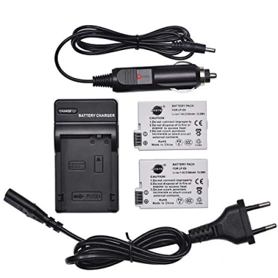 Abbildung von DSTE 2er Pack Akkus + DC99E Reise Ladegerät kompatibel mit Canon LP E8 EOS 550D 600D 650D 700D Kiss X4 X5 X6i X7i Rebel T2i T3i T4i T5i