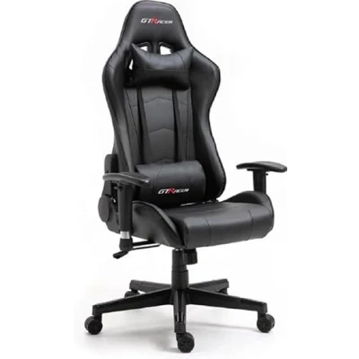 Abbildung von GTRACER Pro Gaming Stuhl, Ergonomischer Bürostuhl, Verstellbare Armlehnen, PU Kunstleder, Inklusive Lendenkissen und Kopfkissen (Schwarz)