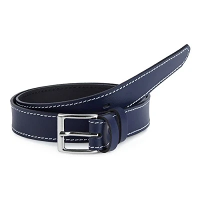 Abbildung von Ladeheid Kinder Gürtel Ledergürtel Mode Accessoire für Jungen mit Schnalle 2,5 cm Breit K1D5 (Navyblau/Weiß, 70 (Gesamtlänge 89 cm))