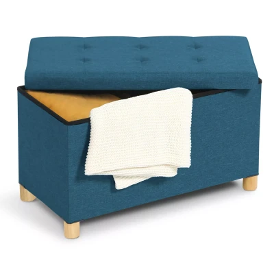 Abbildung von IDMarket Sitzbank mit Stauraum auf Füßen, 76 cm, Stoff, Entenblau