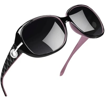 Abbildung von Joopin XL Grosse Schwarze Sonnenbrille Damen Polarisiert und Übergroße Dunkel UV400 Klassische Vintage Brille mit Übergroßer Rahmen (Lila/Schwarz)