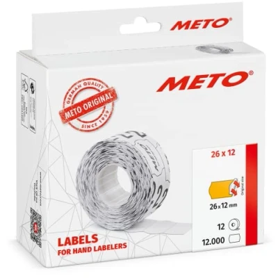 Abbildung von Meto Etiketten für Handauszeichner (26x12 mm, 1 zeilig, 12.000 Stück, fluor orange, permanent haftend, Meto, Hutner, Avery, Contact, Sato, Tovel etc.)