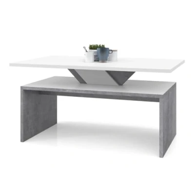 Abbildung von All4All Couchtisch Soro Kleiner Kaffeetisch Wohnzimmertisch Sofatisch mit Ablage Einlegeplatten Ausziehbar 100x60cm 05 Weiß + Beton Millenium