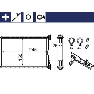Abbildung von MAHLE ORIGINAL AH 242 000S Wärmetauscher mit Zubehör Abdeckung, Dichtring, Schrauben, Spannelement BMW: 3 Touring, Cabrio