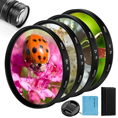 Abbildung von 77mm Close up Nahlinsen Filter Kit,Fotover 4 Stück(+ 1, + 2, 4, 10) Makrolinsen Zubehör Objektiv Kit Set für Canon Nikon Sony Pentax Olympus Fuji DSLR Kamera