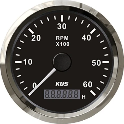 Abbildung von KUS Tachowelle mit Stundenzähler 6000RPM 85mm 12V/24V Hintergrundbeleuchtung (Schwarz) Tachometeranzeige