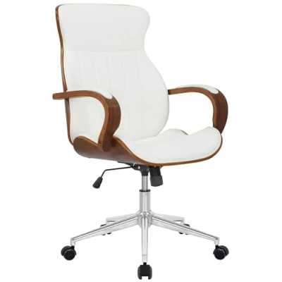 Abbildung von CLP Bürostuhl Melilla Kunstleder I Ergonomischer Stuhl Komfortables Sitzen 360 Drehfunktion, Wippfunktion Für Arbeit Und Home Office, Farbe:walnuss/weiß