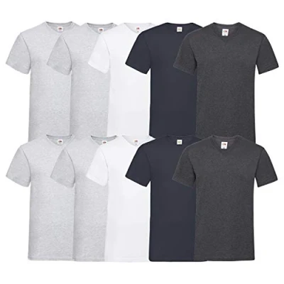 Abbildung von Fruit of the Loom 10 T Shirts V Neck M L XL XXL 3XL 4XL 5XL Ausschnitt Diverse Farben HL Kauf (L, 4Grau2Weiß2D.Navy2D.Heather)