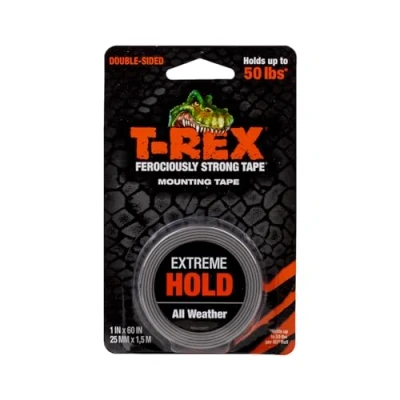 Abbildung von T Rex Extreme Hold Doppelseitiges Montage Klebeband, hält bis zu 22,7 kg, 25 mm x 1,5 m, Schwarz