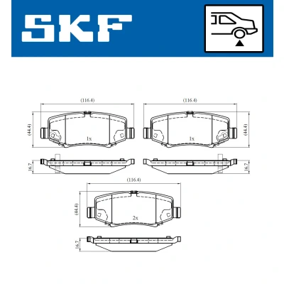 Abbildung von SKF VKBP 90374 A Bremsbelagsatz mit akustischer Verschleißwarnung JEEP: Cherokee IV, III, Wrangler IV