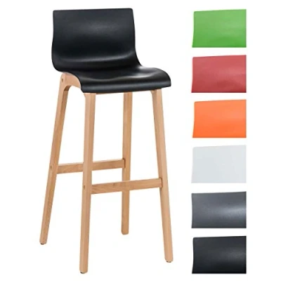 Abbildung von CLP Design Barhocker Hover Mit Lehne und Kunststoffsitz I Barstuhl Holzgestell Fußstütze Sitzhöhe: 77 cm, Farbe:schwarz