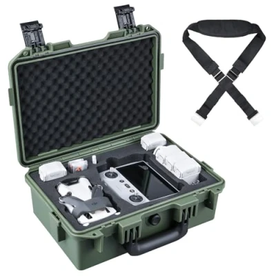 Abbildung von Lykus Titan MM410 Wasserdicht Tasche/Koffer/Case für DJI Mini 4 Pro/Mini 3/Pro und RC 2/RC/RC N2/N1, Grün mit Schultergurt, Unterstützung 7 Akkus Gurt [NUR Koffer]