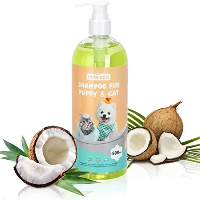 Abbildung von Nobleza Hundeshampoo Welpen Mild，Sicher und ungiftig, Keine Hautreizung,Welpenshampoo für Hunde sanft geschmeidiges Fell,Sensitive Shampoo Katze,Hundeshampoo gegen Geruch Kokosnuss Duft(500ml)