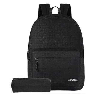 Abbildung von SUPACOOL Leichter Casual Laptop Rucksack mit Fach 15,6 Zoll für Männer und Frauen, College(Black Set)