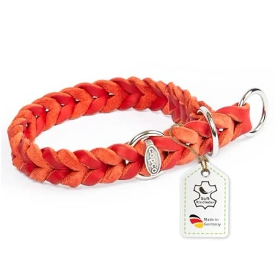 Abbildung von CopcoPet Fettleder Hundehalsband Würger geflochten mit verchromten Zugstopp Ring, Handarbeit aus Deutschland, Rot 40 45 cm x 15 mm Hunde Halsband