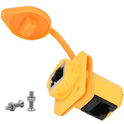 Abbildung von QIANRENON 90 Winkel RJ45 Panel Mount Netzwerk Adapter CAT6 8P8C Buchse auf BuchseRechter wasserdichter Anschluss, für Ethernet LAN Systeme