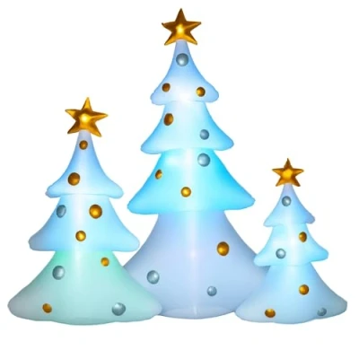 Abbildung von HOMCOM Aufblasbare Weihnachtsdekoration mit LED Licht, 210 cm 3er Set Selbstaufblasender Weihnachtsbaum Wasserdicht für Weihnachtsfeiern, Indoor, Outdoor