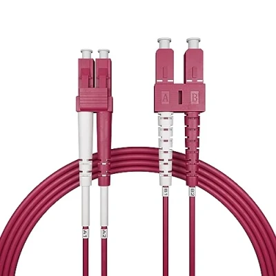 Abbildung von nexinex OM4 Glasfaserkabel LC/UPC auf SC/UPC (1 Kabel, 3m) Patchkabel Duplex Multimode Glasfaser LWL Lichtwellenleiter Kabel LC/SC