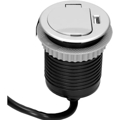 Abbildung von Miratic Möbelsteckdose Ø6 cm große Einbauarbeitsplatte mit Deckel, USB Ladegerät (Französische Produktversion)