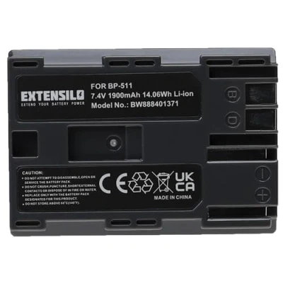 Abbildung von EXTENSILO Akku Ersatz für Canon BP 508, 511, 511A, 512, 514 Kamera (1900mAh, 7,4V, Li Ion)