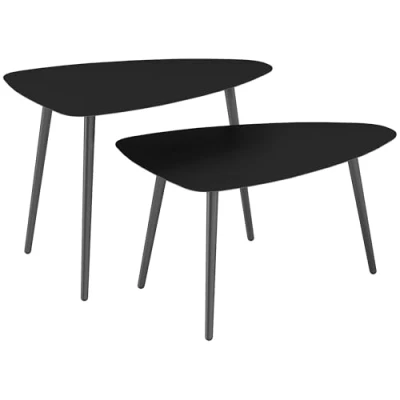 Abbildung von Outsunny Couchtisch 2er Set, Wetterfest Balkontisch aus Stahl, Beistelltisch im Geometrischem Design, Kaffeetisch Outdoor, Gartentisch Terrassentisch für Garten Terrasse Balkon Schwarz