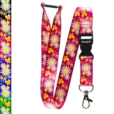 Abbildung von Umhängeband für Ausweishalter, Daisy mit Metall Clip 1 Rose Red