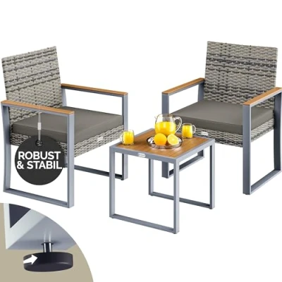 Abbildung von Casaria Balkonset, 2 Stühle Tisch Auflagen Akazien Holz 160kg Belastbarkeit Wetterfest