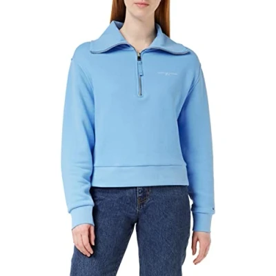 Abbildung von Tommy Hilfiger Damen Sweatshirt mit Reißverschluss Zipper 1985 Halber Zipper, Blau (Hydrangea Blue), L