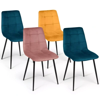 Abbildung von IDMarket Set mit 4 Stühlen Mila aus Samt Mix Color Blau, 2 Stück, Ockergelb, Rosa