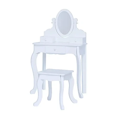 Abbildung von Fantasy Fields by Teamson Little Princess Anna Medium Kinder Schminktisch Schminkset mit Spiegel, Schubladen &amp; Stuhl Hocker für Weiß TD 13366D